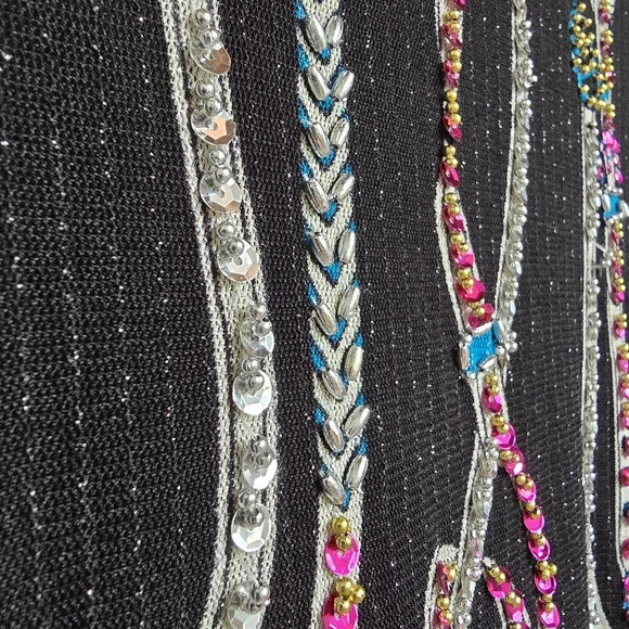 AZI Jeans Sheer Mesh Belt Print Beaded Y2K Top Size M - Picture 14 of 16